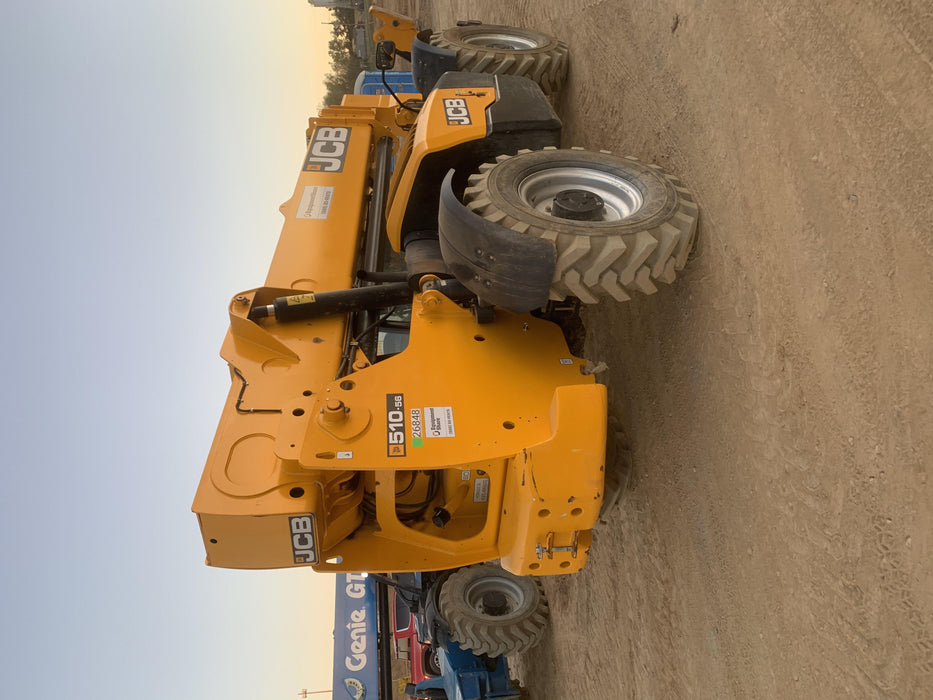 2019 JCB 510-56 Open ROPS, 74 HP, Solid Tires, Worklights, Beacon, Aux Hydraulics, Lifting Eye, 60" Carriage/60" Forks