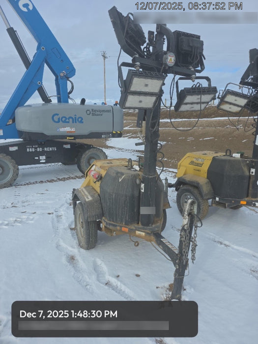 2022 Allmand NLV3GR (4) LED Light Fixture 350W, 23' Vertical Mast, 3kW Prime, Towable, ES Decals, T3