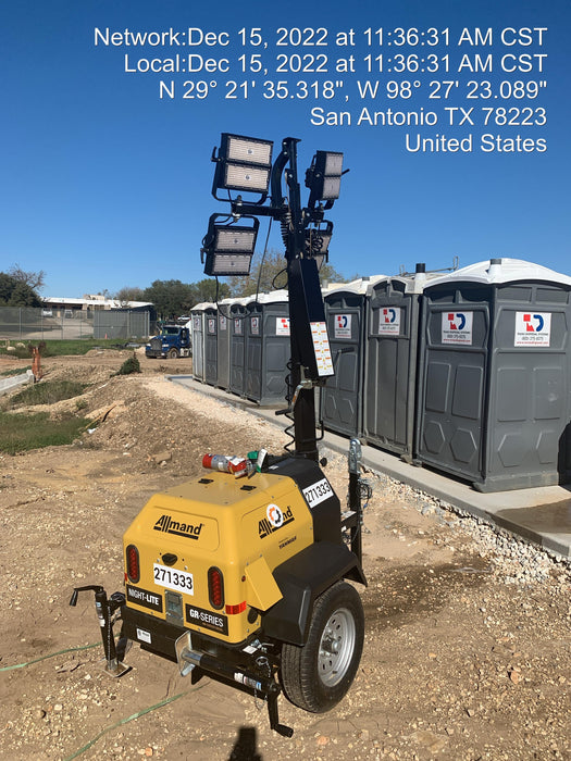 2022 Allmand NLV3GR (4) LED Light Fixture 350W, 23' Vertical Mast, 3kW Prime, Towable, ES Decals, T3