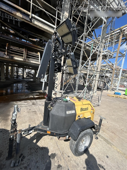 2022 Allmand NLV3GR (4) LED Light Fixture 350W, 23' Vertical Mast, 3kW Prime, Towable, Deep Sea L401, Leveling Jacks, Yanmar T4F 5.8hp