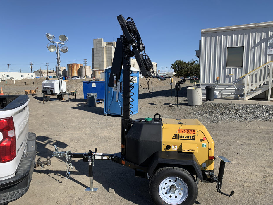 2021 Allmand NLV3GR (4) LED Light Fixture 350W, 23' Vertical Mast, 3kW Prime, Towable, Deep Sea L401, Leveling Jacks, Yanmar T4F 5.8hp