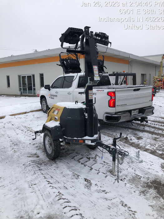 2022 Allmand NLV3GR (4) LED Light Fixture 350W, 23' Vertical Mast, 3kW Prime, Towable, Deep Sea L401, Leveling Jacks, Yanmar T4F 5.8hp