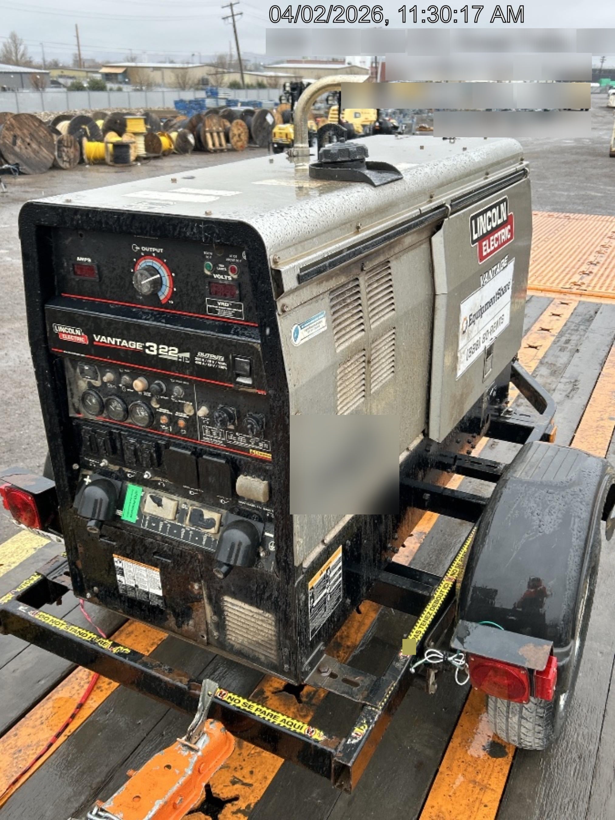 2019 Lincoln Electric Vantage 322 Welder Ready-Pak 3, Two wheel trailer, Fender and Light kit, Cable Rack