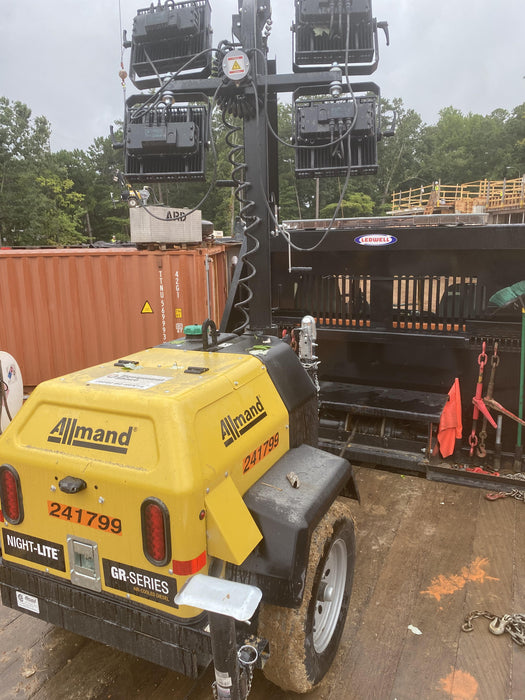 2022 Allmand NLV3GR (4) LED Light Fixture 350W, 23' Vertical Mast, 3kW Prime, Towable, Deep Sea L401, Leveling Jacks, Yanmar T4F 5.8hp