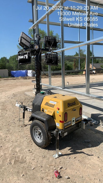 2022 Allmand NLV3GR (4) LED Light Fixture 350W, 23' Vertical Mast, 3kW Prime, Towable, Deep Sea L401, Leveling Jacks, Yanmar T4F 5.8hp