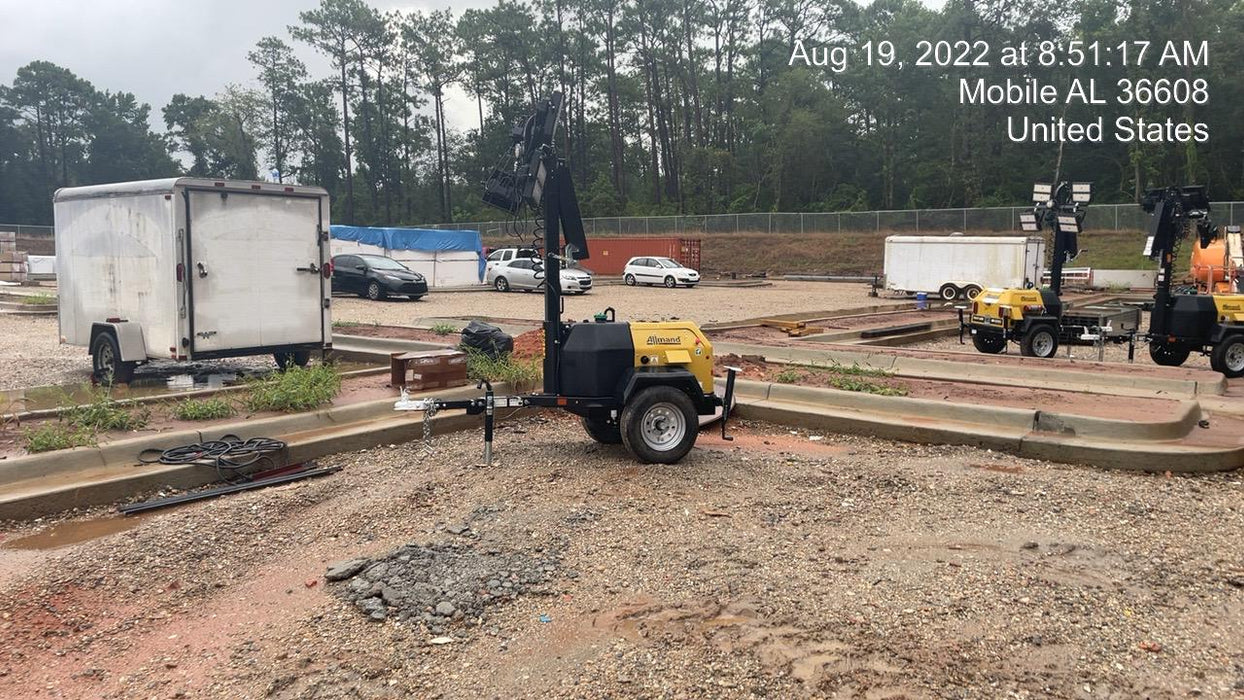 2022 Allmand NLV3GR (4) LED Light Fixture 350W, 23' Vertical Mast, 3kW Prime, Towable, Deep Sea L401, Leveling Jacks, Yanmar T4F 5.8hp