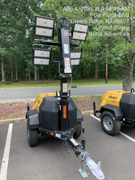 2021 Allmand NLV3GR (4) LED Light Fixture 350W, 23' Vertical Mast, 3kW Prime, Towable, Deep Sea L401, Leveling Jacks, Yanmar T4F 5.8hp