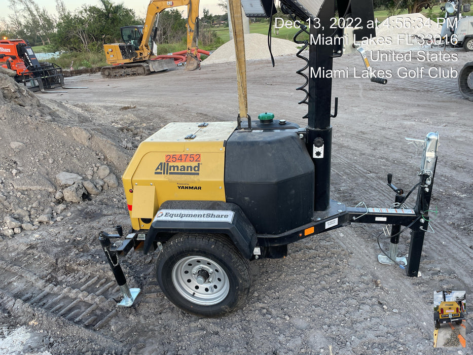 2022 Allmand NLV3GR (4) LED Light Fixture 350W, 23' Vertical Mast, 3kW Prime, Towable, ES Decals, T3