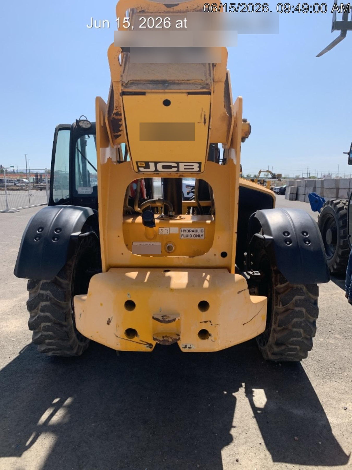 2019 JCB 512-56 74 HP w/CAB/HVAC, Beacon, Aux Hydraulics, Worklights, Solid Tires w/60" Carriage/Forks