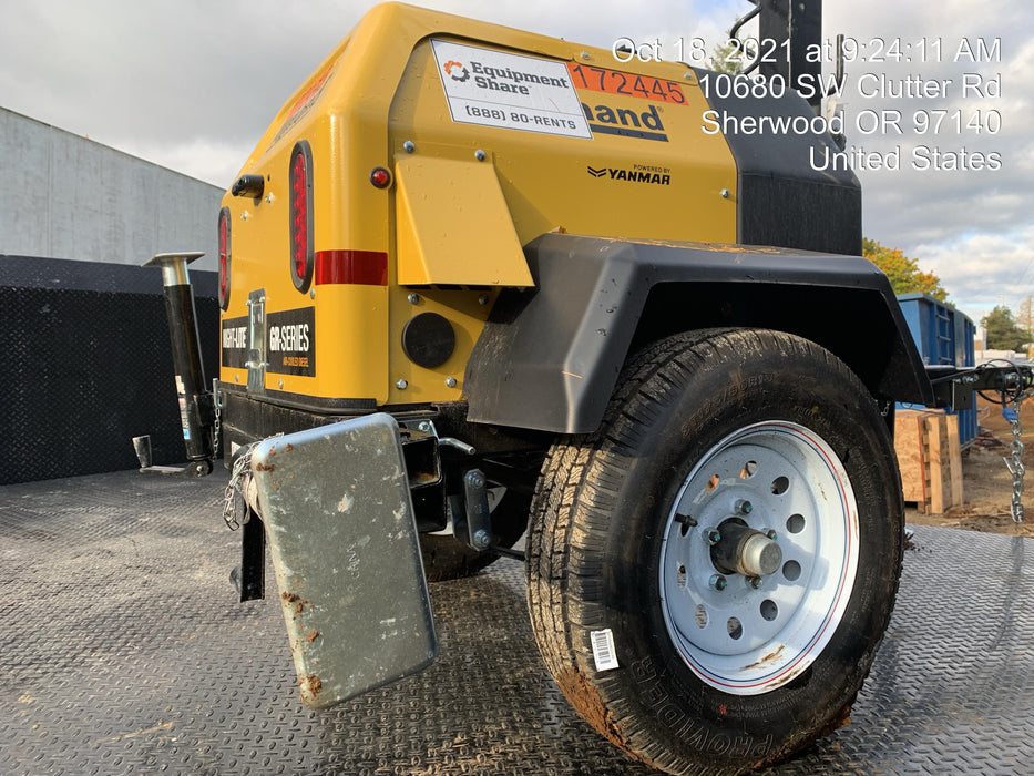 2021 Allmand NLV3GR (4) LED Light Fixture 350W, 23' Vertical Mast, 3kW Prime, Towable, Deep Sea L401, Leveling Jacks, Yanmar T4F 5.8hp