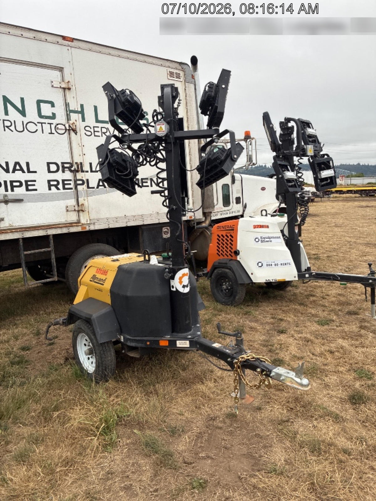 2021 Allmand NLV3GR (4) LED Light Fixture 350W, 23' Vertical Mast, 3kW Prime, Towable, Deep Sea L401, Leveling Jacks, Yanmar T4F 5.8hp