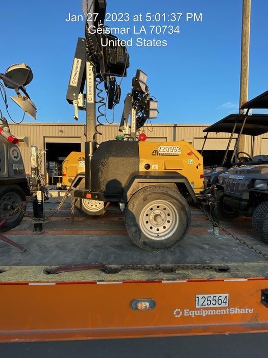 2022 Allmand NLV3GR (4) LED Light Fixture 350W, 23' Vertical Mast, 3kW Prime, Towable, Deep Sea L401, Leveling Jacks, Yanmar T4F 5.8hp