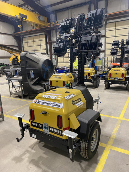 2022 Allmand NLV3GR (4) LED Light Fixture 350W, 23' Vertical Mast, 3kW Prime, Towable, Deep Sea L401, Leveling Jacks, Yanmar T4F 5.8hp