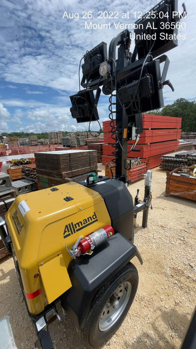 2022 Allmand NLV3GR (4) LED Light Fixture 350W, 23' Vertical Mast, 3kW Prime, Towable, Deep Sea L401, Leveling Jacks, Yanmar T4F 5.8hp