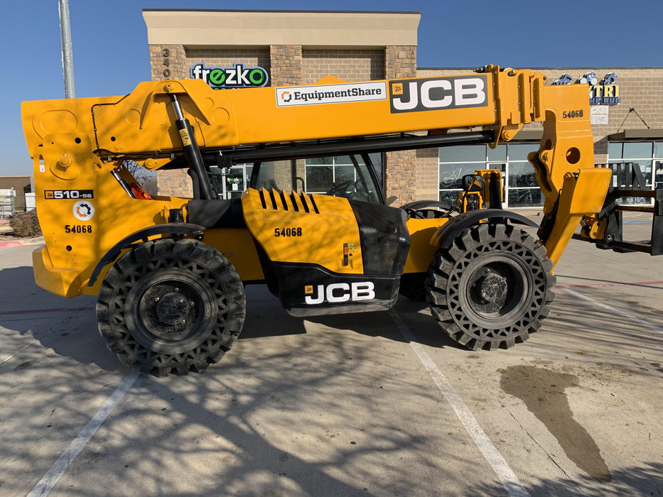 2019 JCB 510-56 Canopy, 74 HP, Solid Tires, STD Worklight, Beacon, Aux Hydraulics, Lifting Eye, Back up Alarm w/66" Carriage/60" Forks
