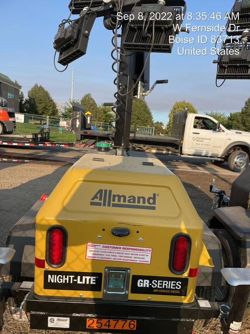 2022 Allmand NLV3GR (4) LED Light Fixture 350W, 23' Vertical Mast, 3kW Prime, Towable, ES Decals, T3