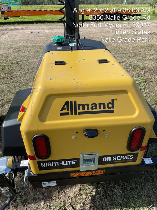2022 Allmand NLV3GR (4) LED Light Fixture 350W, 23' Vertical Mast, 3kW Prime, Towable, Deep Sea L401, Leveling Jacks, Yanmar T4F 5.8hp