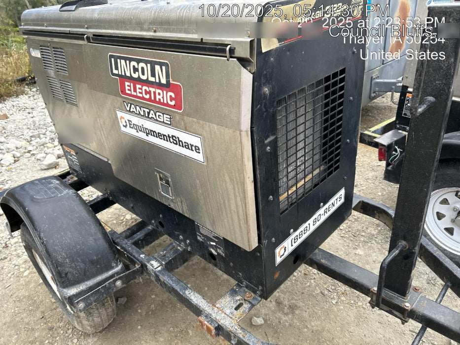 2019 Lincoln Electric Vantage 322 Ready-Pak 3, Two Wheel Trailer, Fender and Light Kit, Cable Rack