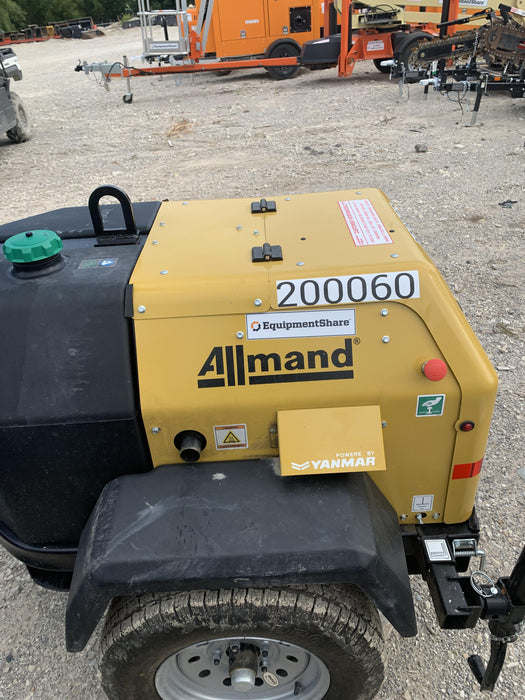 2022 Allmand NLV3GR (4) LED Light Fixture 350W, 23' Vertical Mast, 3kW Prime, Towable, Deep Sea L401, Leveling Jacks, Yanmar T4F 5.8hp