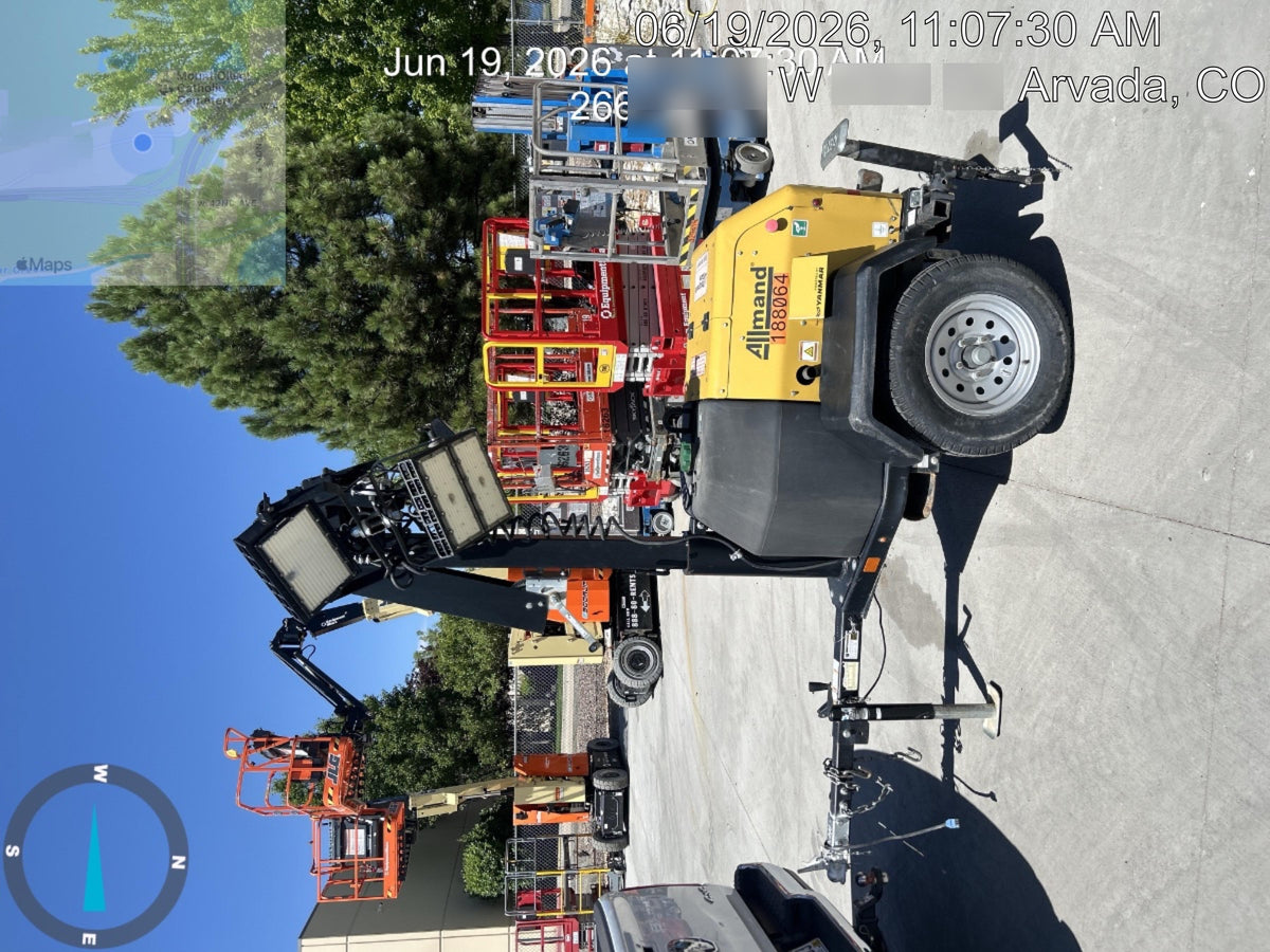 Allmand NLV3GR (4) LED Light Fixture 350W, 23' Vertical Mast, 3kW Prime, Towable, Deep Sea L401, Leveling Jacks, Yanmar T4F 5.8hp