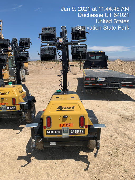 2021 Allmand NLV3GR (4) LED Light Fixture 350W, 23' Vertical Mast, 3kW Prime, Towable, Deep Sea L401, Leveling Jacks, Yanmar T4F 5.8hp