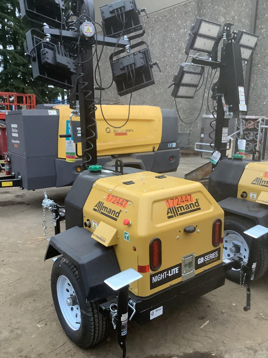 2021 Allmand NLV3GR (4) LED Light Fixture 350W, 23' Vertical Mast, 3kW Prime, Towable, Deep Sea L401, Leveling Jacks, Yanmar T4F 5.8hp