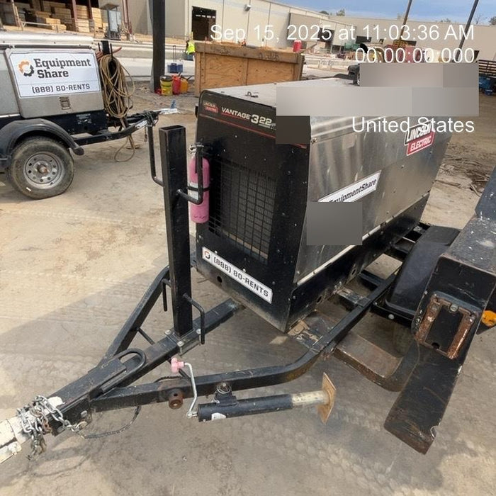 2019 Lincoln Electric Vantage 322 Ready-Pak 3, Two Wheel Trailer, Fender and Light Kit, Cable Rack