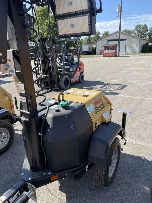 2022 Allmand NLV3GR (4) LED Light Fixture 350W, 23' Vertical Mast, 3kW Prime, Towable, Deep Sea L401, Leveling Jacks, Yanmar T4F 5.8hp