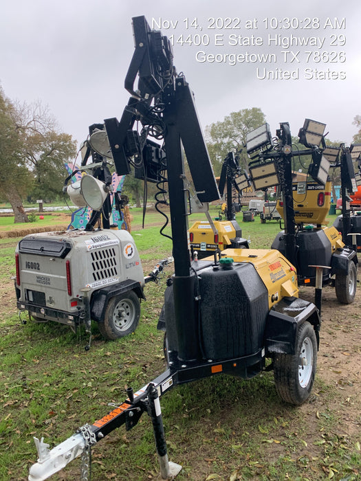 2021 Allmand NLV3GR (4) LED Light Fixture 350W, 23' Vertical Mast, 3kW Prime, Towable, Deep Sea L401, Leveling Jacks, Yanmar T4F 5.8hp