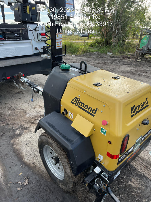 2022 Allmand NLV3GR (4) LED Light Fixture 350W, 23' Vertical Mast, 3kW Prime, Towable, Deep Sea L401, Leveling Jacks, Yanmar T4F 5.8hp