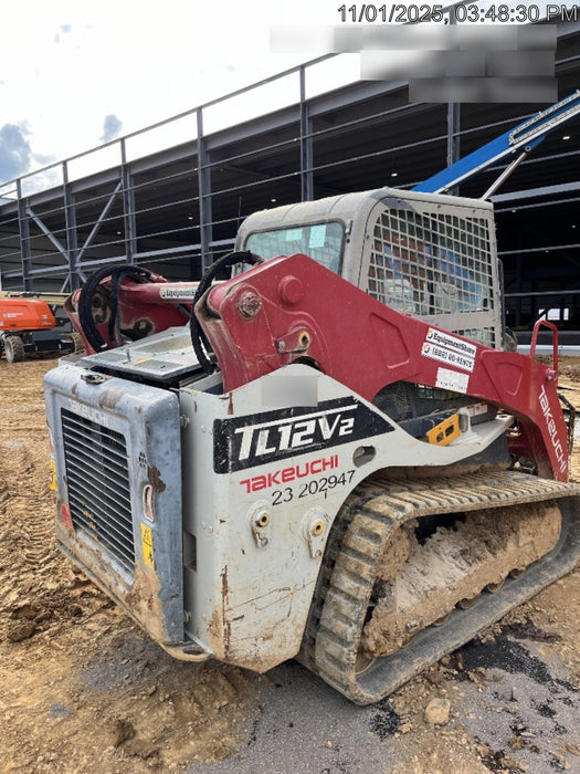 2019 Takeuchi TL12V2C Cab/Heat/Air w/Auxiliary Hydraulics, 2 Speed, Hydraulic QC 80" Tooth Bucket, 48" Pallet Forks