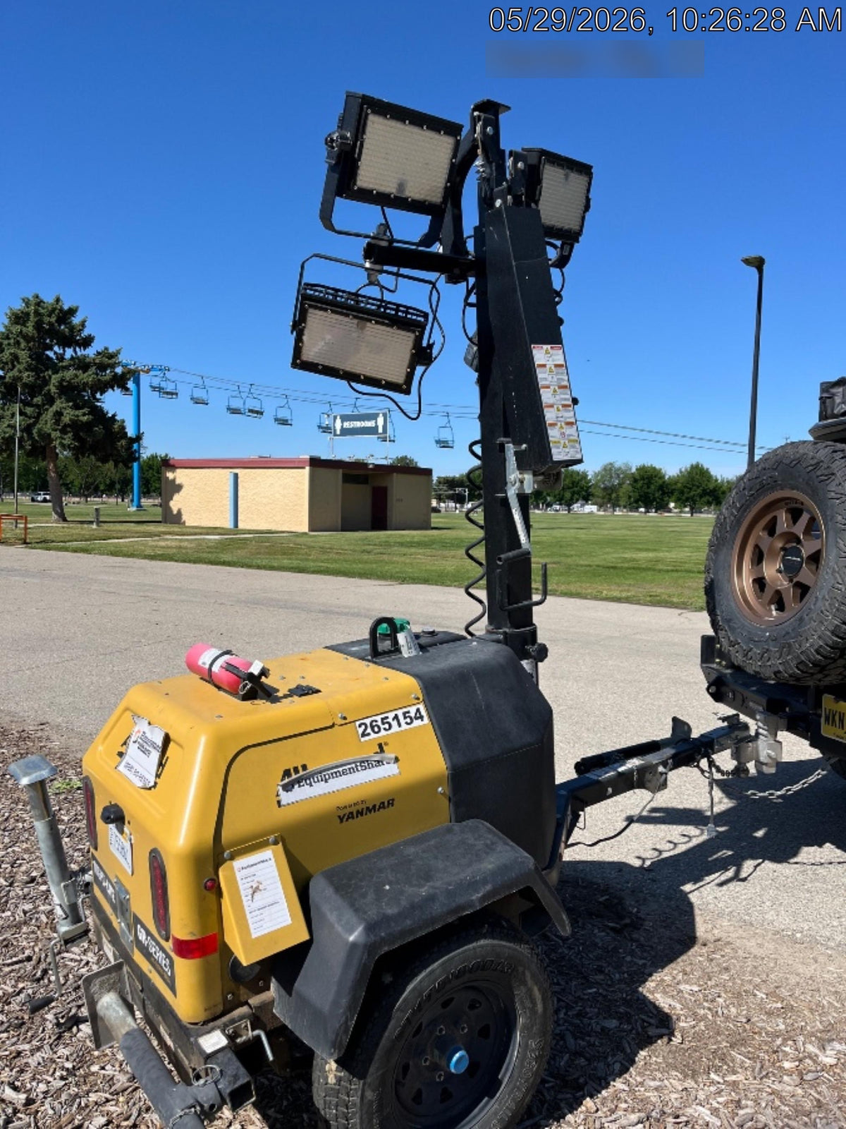 2022 Allmand NLV3GR (4) LED Light Fixture 350W, 23' Vertical Mast, 3kW Prime, Towable, ES Decals, T3