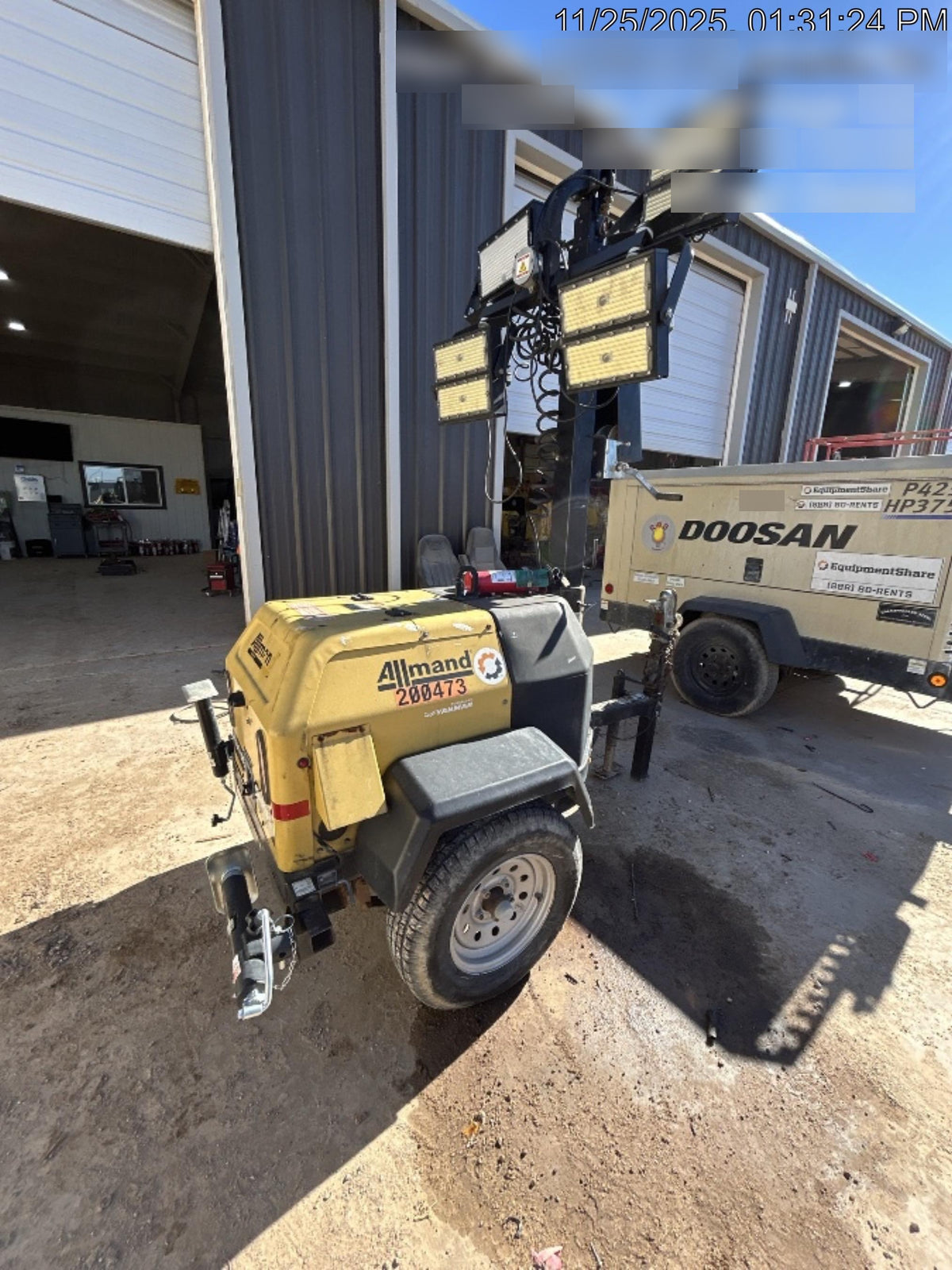 2022 Allmand NLV3GR (4) LED Light Fixture 350W, 23' Vertical Mast, 3kW Prime, Towable, Deep Sea L401, Leveling Jacks, Yanmar T4F 5.8hp
