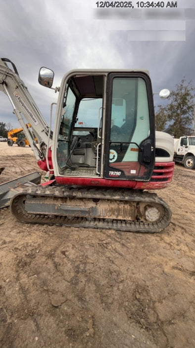 2019 Takeuchi TB290 Cab, AC, Rubber Tracks, Dozer Blade, Travel Alarm, Control Pattern Change Valve, Auxiliary Hydraulics w/18" Quick Coupler Bucket with teeth, 6.2 cu. ft. capacity/24" Quick Coupler Bucket with teeth, 8.6 cu. ft. capacity/36" Quick Coupler Bucket with teeth, 13.4 cu. ft. capacity, Quick Coupler, Hydraulic Thumb Installed
