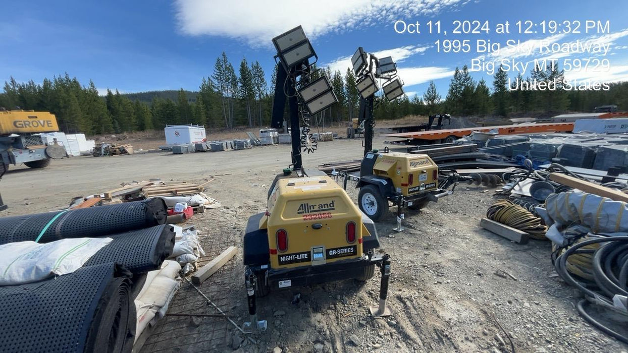 2022 Allmand NLV3GR (4) LED Light Fixture 350W, 23' Vertical Mast, 3kW Prime, Towable, Deep Sea L401, Leveling Jacks, Yanmar T4F 5.8hp