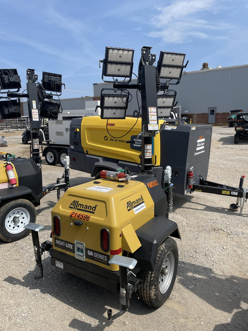 2022 Allmand NLV3GR (4) LED Light Fixture 350W, 23' Vertical Mast, 3kW Prime, Towable, Deep Sea L401, Leveling Jacks, Yanmar T4F 5.8hp