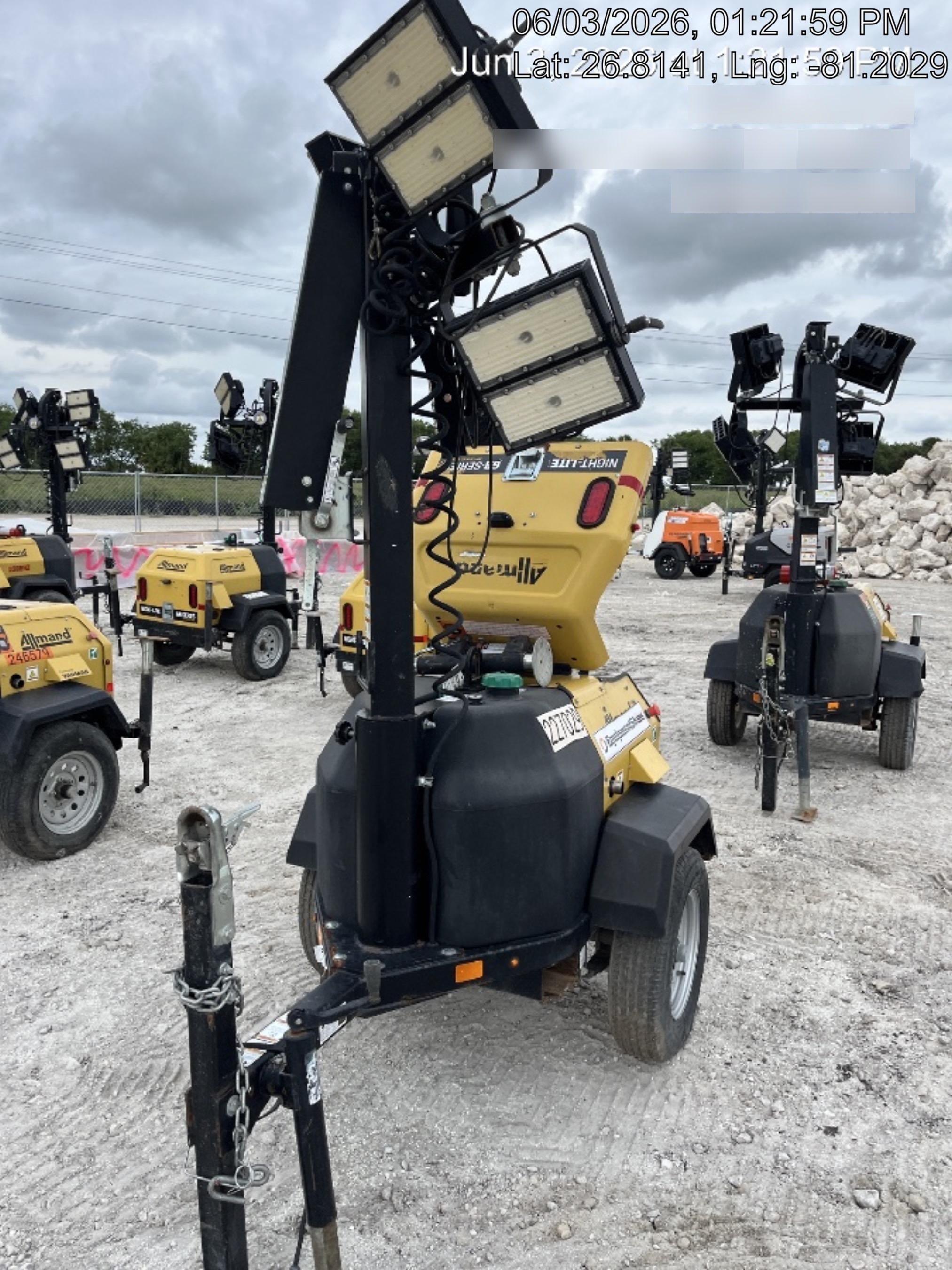 2022 Allmand NLV3GR (4) LED Light Fixture 350W, 23' Vertical Mast, 3kW Prime, Towable, Deep Sea L401, Leveling Jacks, Yanmar T4F 5.8hp