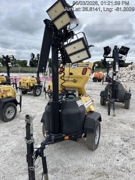 2022 Allmand NLV3GR (4) LED Light Fixture 350W, 23' Vertical Mast, 3kW Prime, Towable, Deep Sea L401, Leveling Jacks, Yanmar T4F 5.8hp