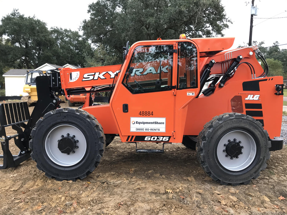 2019 Skytrak 6036 Cab/Heat/Air, Solid Tires, LED Work Lights, Beacon w/50" Carriage, 48" Pallet Forks