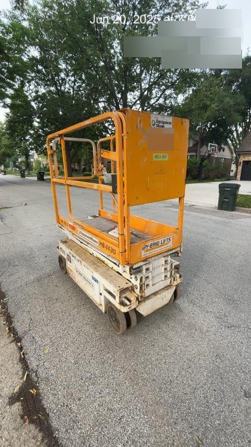Custom Equipment HB-1430 Hy-Brid Scissor Lift
Platform capacity up to 670 lbs
Working height up to 20 ft
Weighs under 1,700 lbs
Non-marking wheels