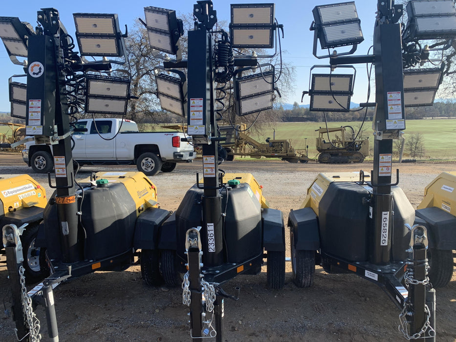 2022 Allmand NLV3GR (4) LED Light Fixture 350W, 23' Vertical Mast, 3kW Prime, Towable, Deep Sea L401, Leveling Jacks, Yanmar T4F 5.8hp