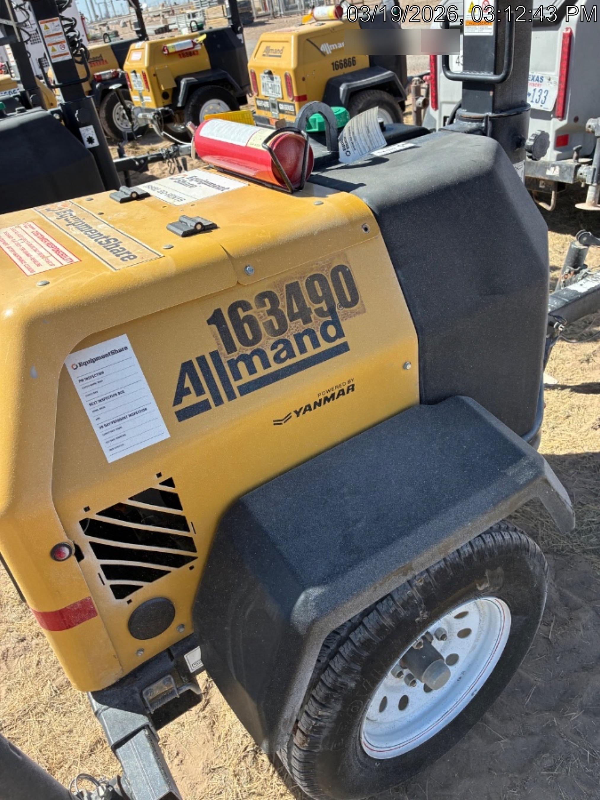 2021 Allmand NLV3GR (4) LED Light Fixture 350W, 23' Vertical Mast, 3kW Prime, Towable, Deep Sea L401, Leveling Jacks, Yanmar T4F 5.8hp