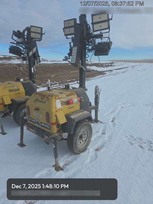 2022 Allmand NLV3GR (4) LED Light Fixture 350W, 23' Vertical Mast, 3kW Prime, Towable, ES Decals, T3