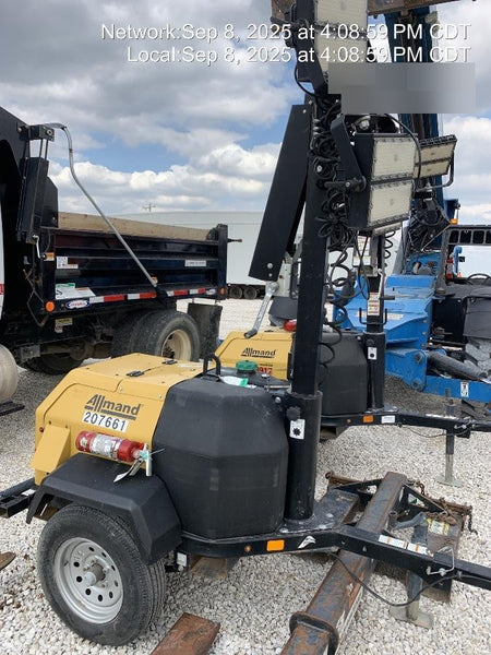 2022 Allmand NLV3GR (4) LED Light Fixture 350W, 23' Vertical Mast, 3kW Prime, Towable, Deep Sea L401, Leveling Jacks, Yanmar T4F 5.8hp