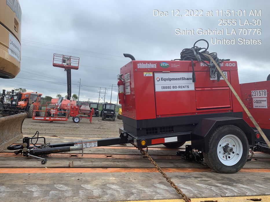 2022 Shindaiwa DGW400MDL Kubota D902 Engine, 23 HP, Dual Op Welder, Wire, Arc, Droop Stick, Tig, and CC Stick Functionality, Simulphase, 3 Phase and 1 Phase Gen Output, Single Axle NB Trlr, Slr Trckl Chrg 12V 12W, Fire Ext