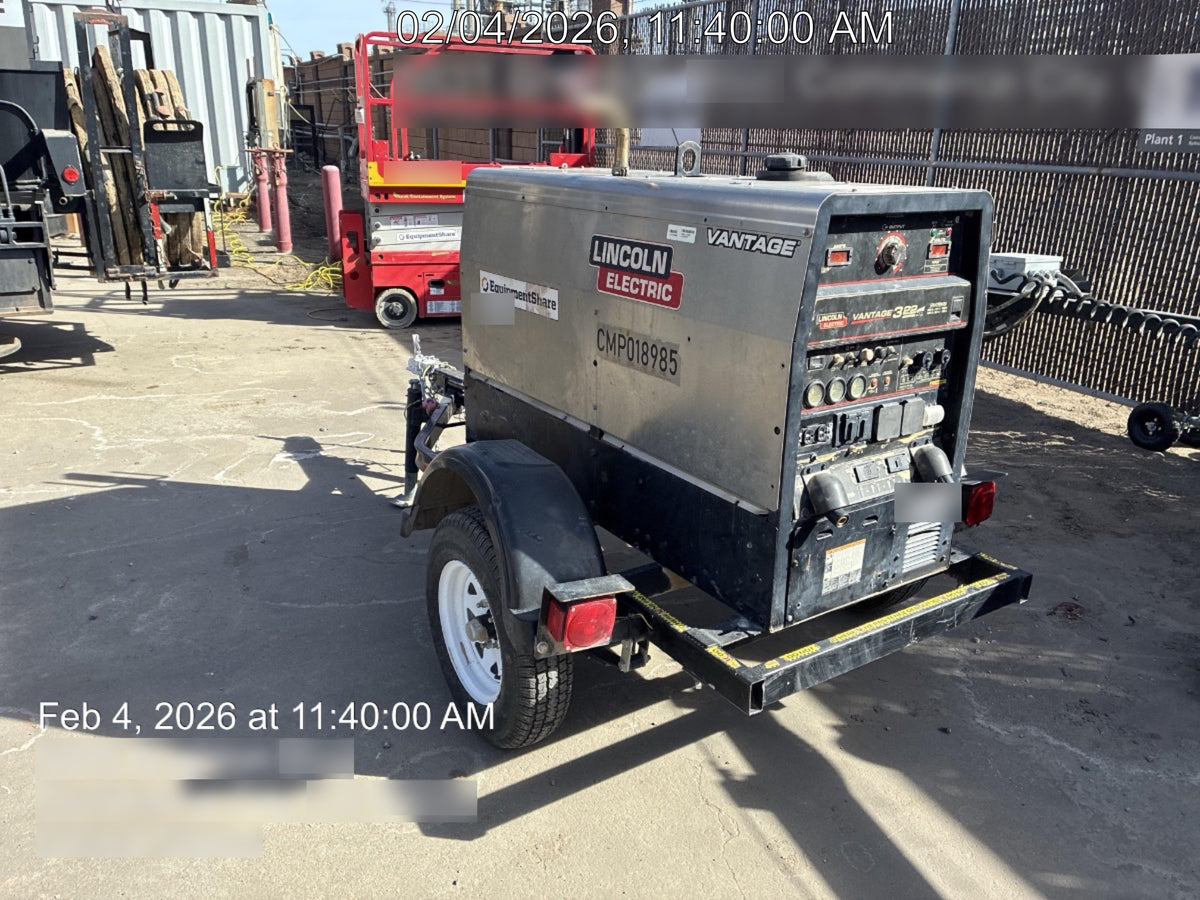 2020 Lincoln Electric Vantage 322 Welder Ready-Pak 3, Two wheel trailer, Fender and Light kit, Cable Rack