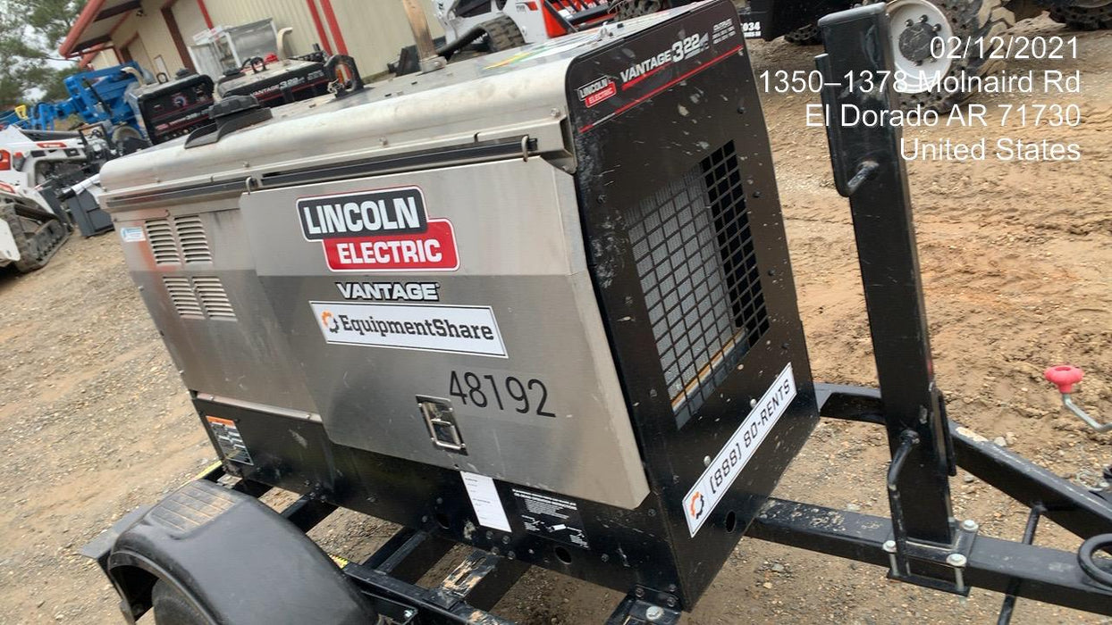 2019 Lincoln Electric Vantage 322 Ready-Pak 3, Two Wheel Trailer, Fender and Light Kit, Cable Rack