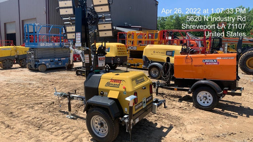 2022 Allmand NLV3GR (4) LED Light Fixture 350W, 23' Vertical Mast, 3kW Prime, Towable, Deep Sea L401, Leveling Jacks, Yanmar T4F 5.8hp