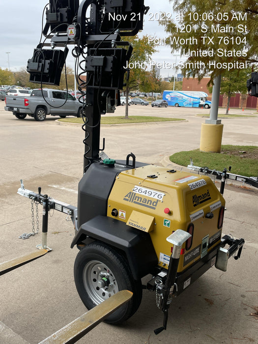 2022 Allmand NLV3GR (4) LED Light Fixture 350W, 23' Vertical Mast, 3kW Prime, Towable, ES Decals, T3