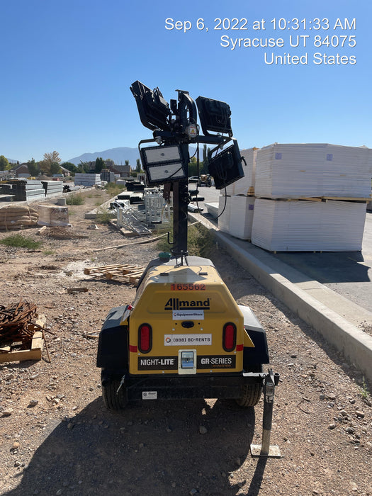 2021 Allmand NLV3GR (4) LED Light Fixture 350W, 23' Vertical Mast, 3kW Prime, Towable, Deep Sea L401, Leveling Jacks, Yanmar T4F 5.8hp